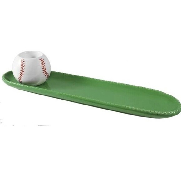 NIB Baseball Toothpick Holder & Tray Set Ceramic Sports Cheese Party Dip Tray - Picture 1 of 5